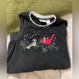 EUC Vintage Grandma Fleece Embroidered Winter Bird Sweater